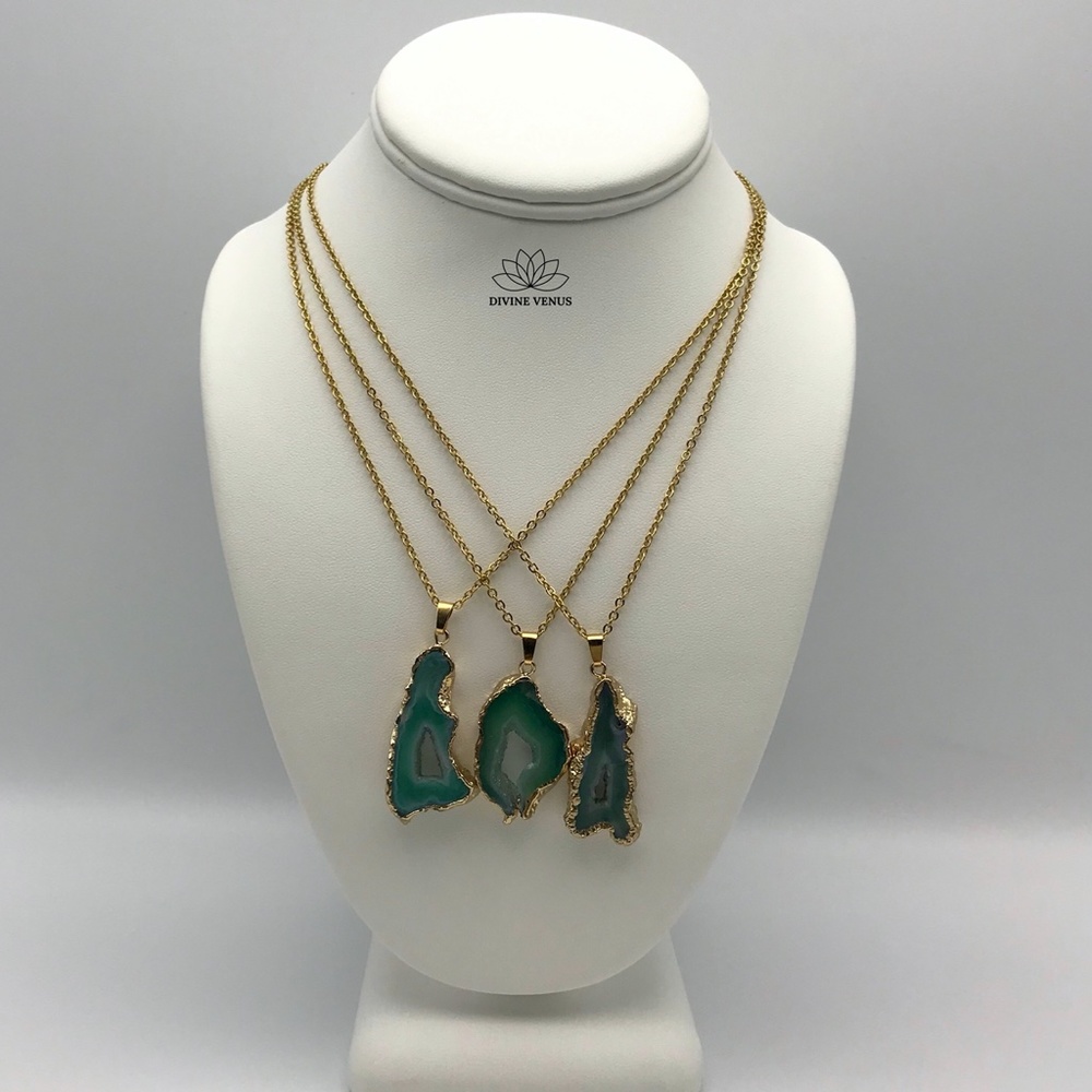 Druzy Agate Necklace | Stainless Steel Chain - Picture 10 of 10